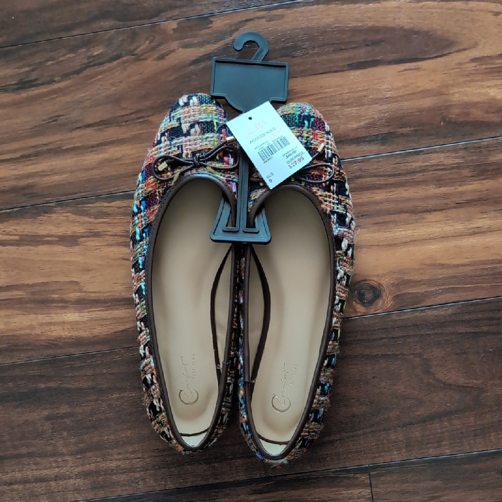 Cato Multicolor Tweed Ballet Flats with Bow Trim 9